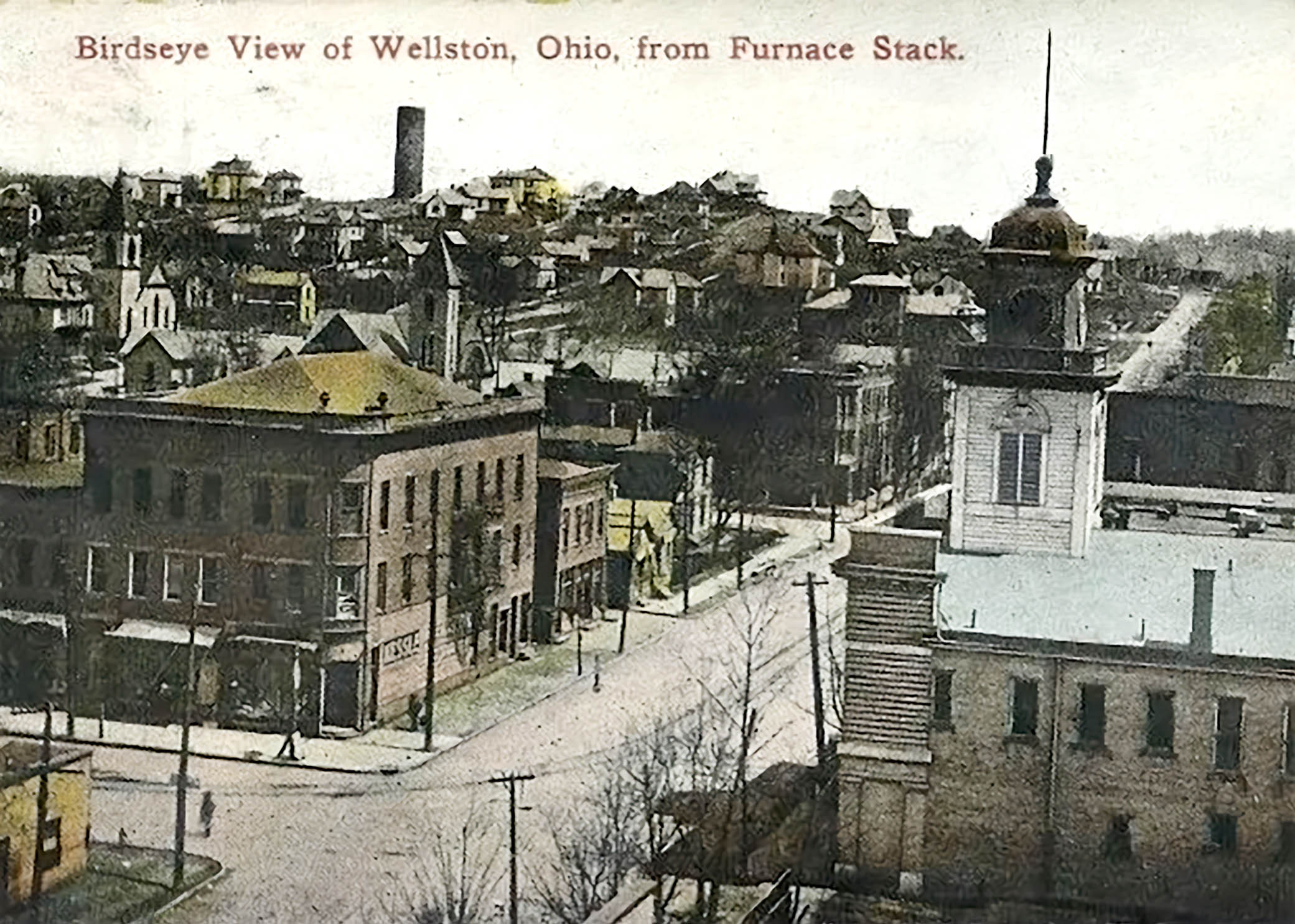 Historic birdseye view of Wellston, Ohio from the furnace stack